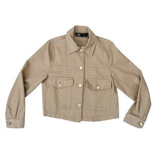 Zara Tan Khaki Cropped Trench Blazer Button Jacket Size XS